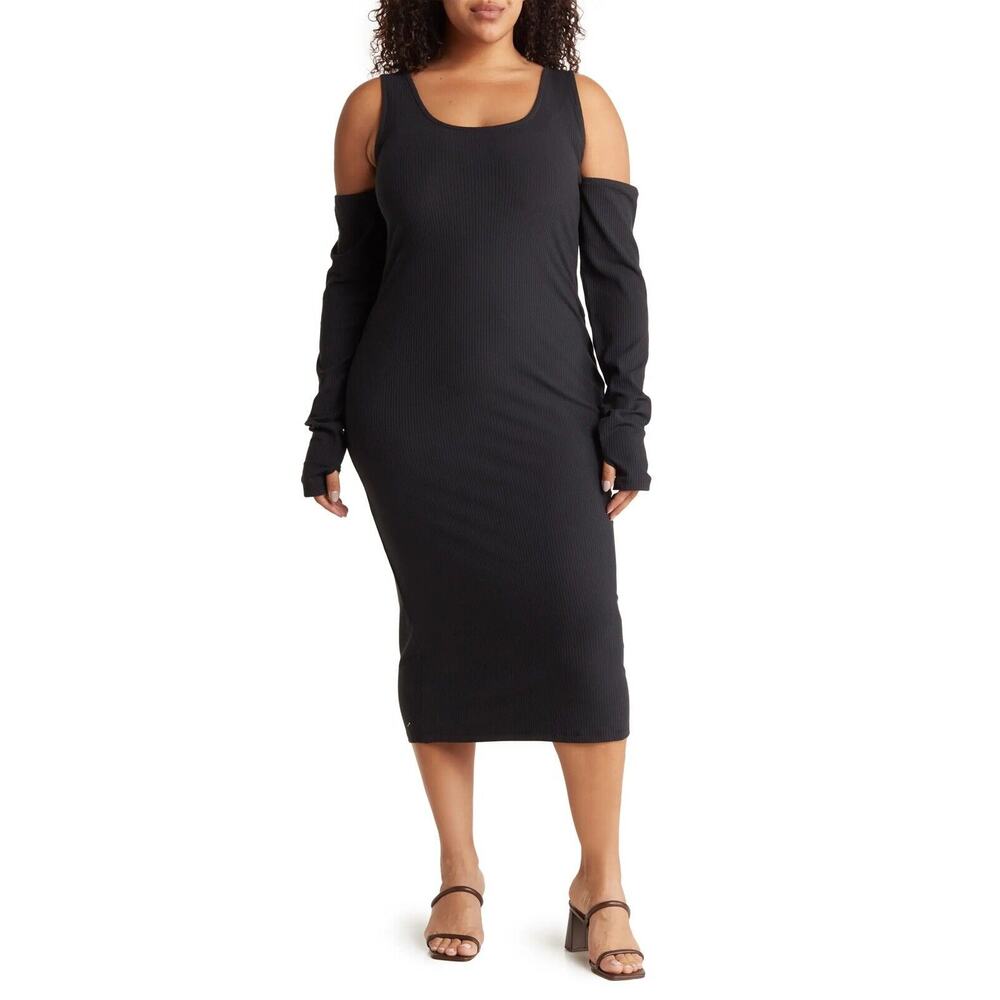 ASOS Curve Cold-shoulder style Ribbed Knit Midi Dress 16
